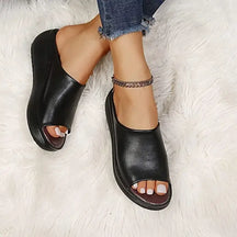 Anna - Comfortabele Leren Slippers met Sleehak