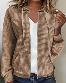 Dames Winter Hoodie van Wafelbreisel met Rits | Casual Jas met Lange Mouwen