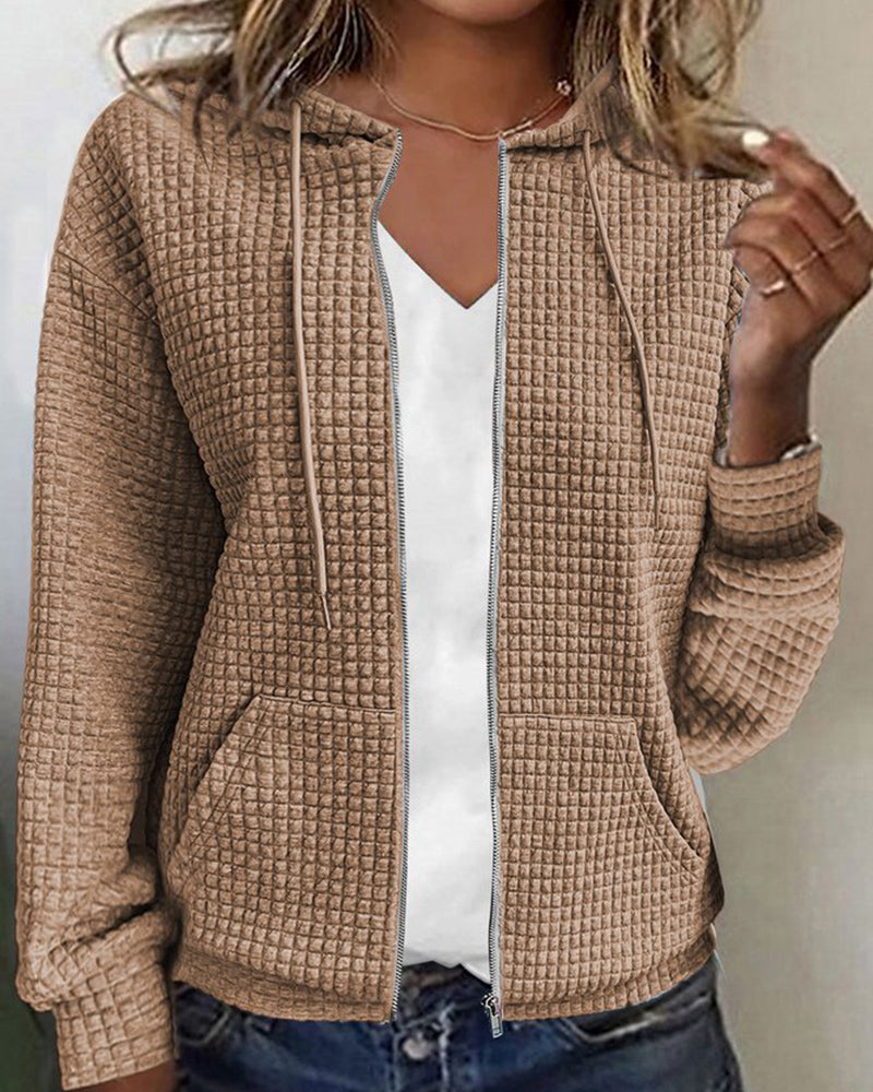 Dames Winter Hoodie van Wafelbreisel met Rits | Casual Jas met Lange Mouwen