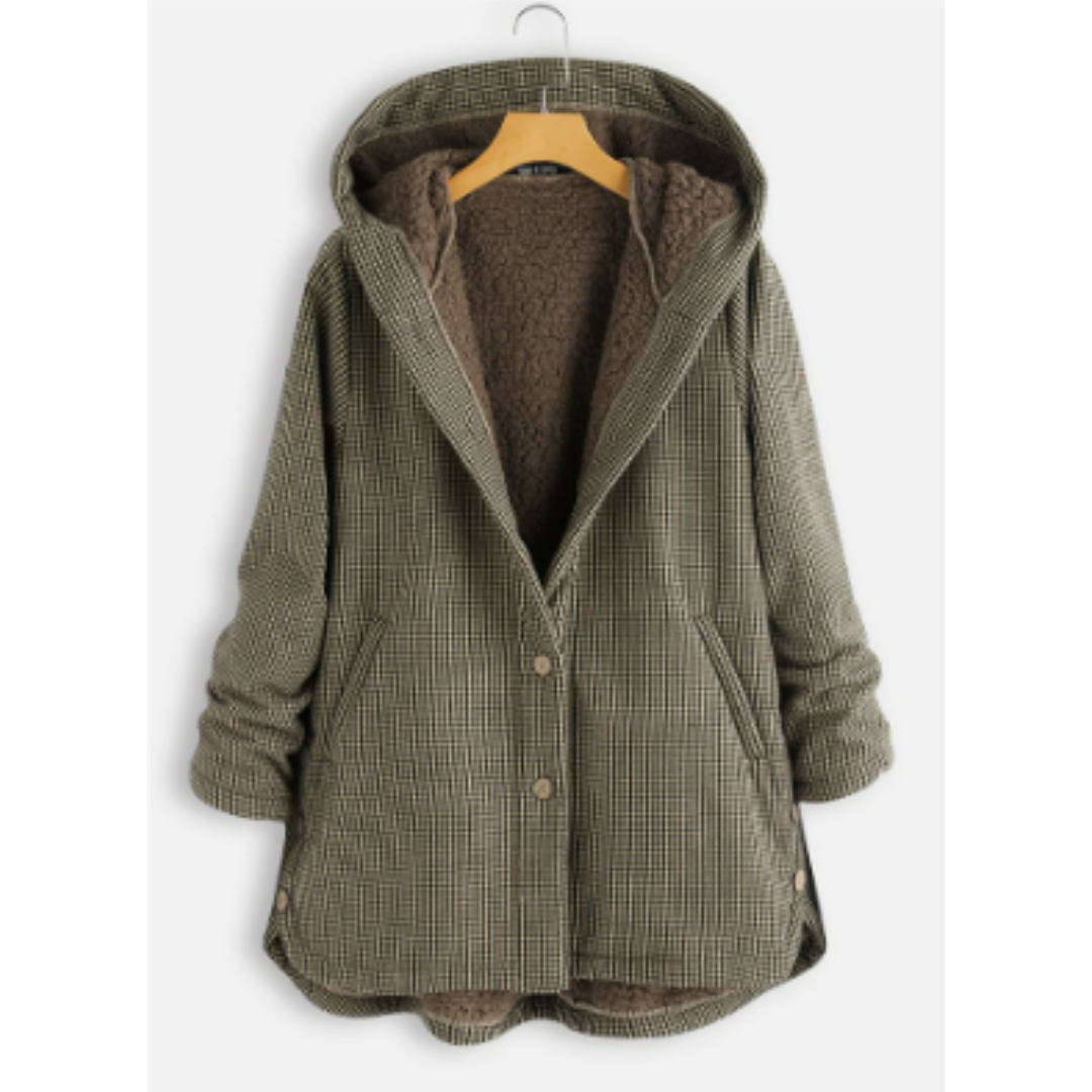 Dames Geruite Jas met Capuchon en Zakken | Warme Geruite Winterjas