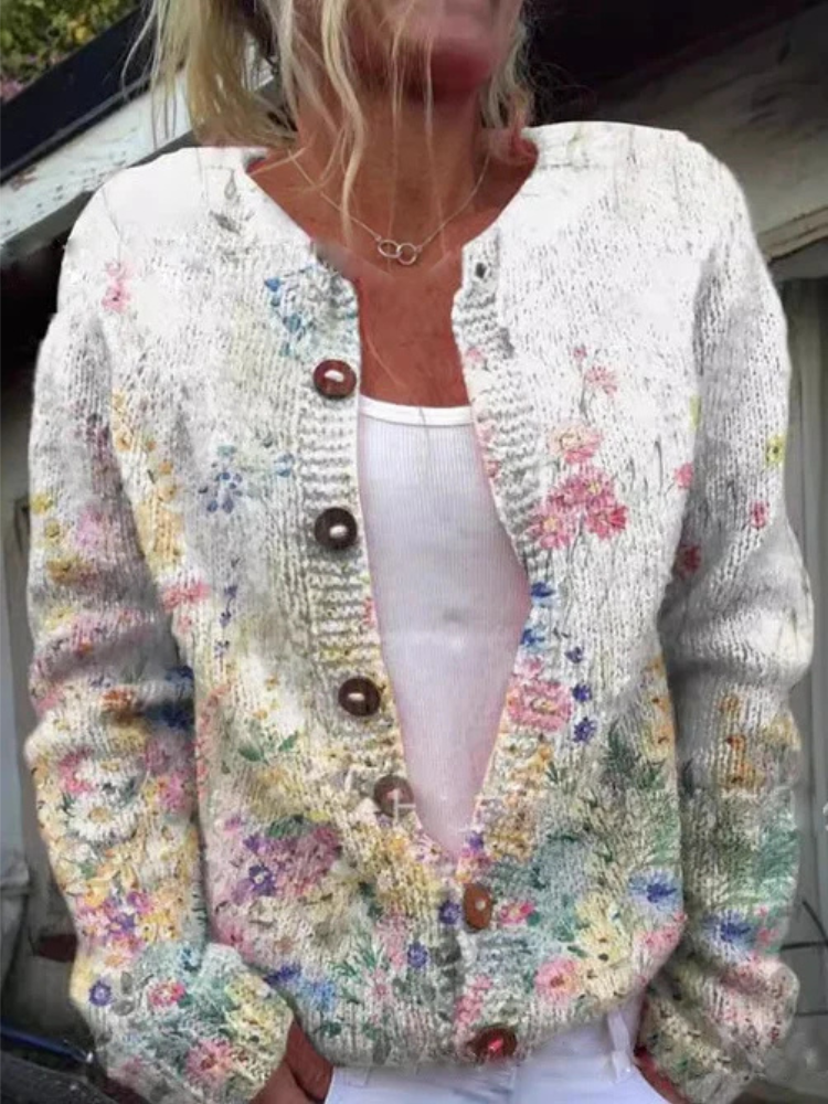 Dames Gebreide Vest Met Bloemenpatroon | Casual Elegantie