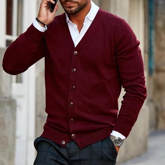 Heren V-Hals Gebreid Cardigan | Voorkant Knopen