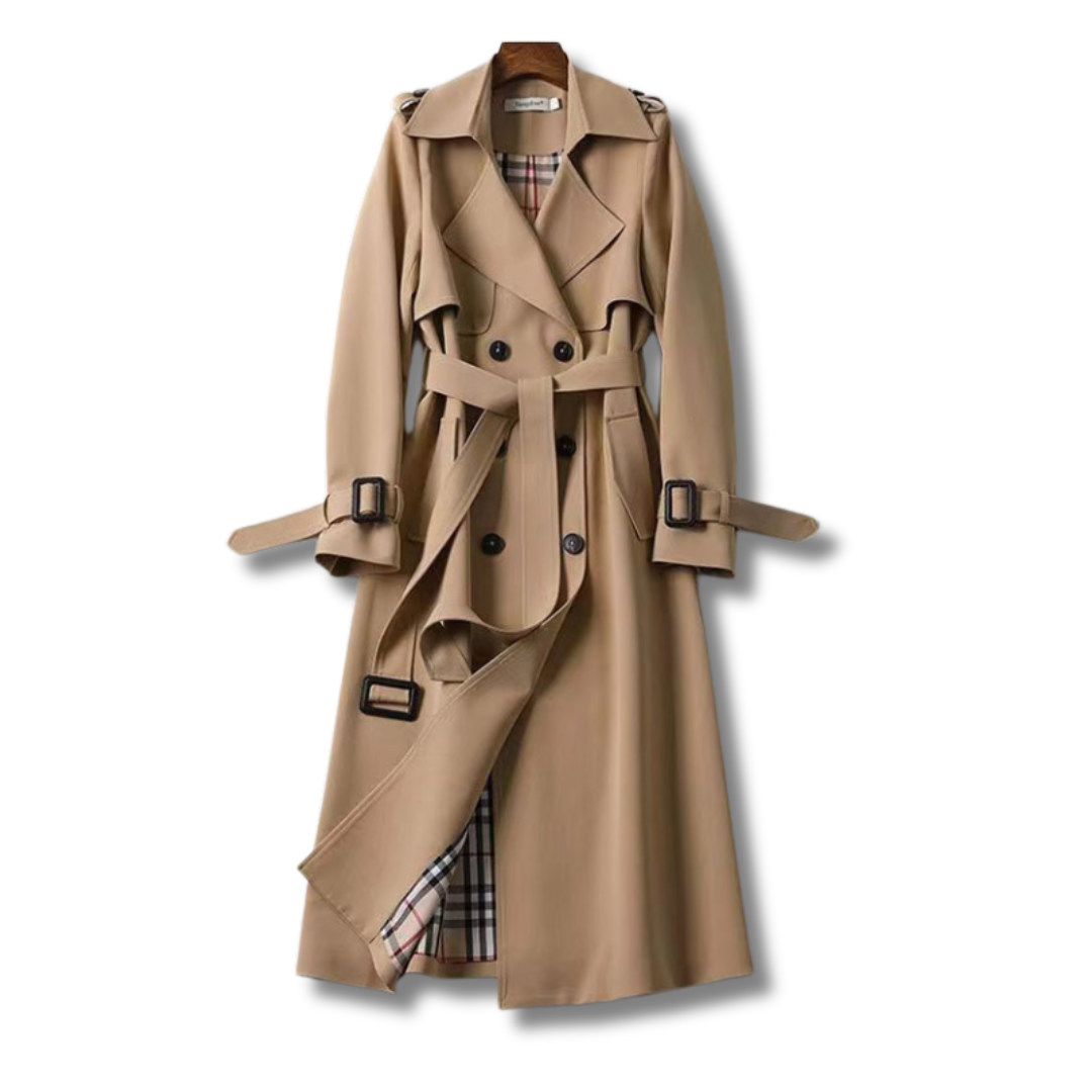 Dames Lange Winter Trenchcoat | Dubbelgeknoopte Mantel met Ceintuur