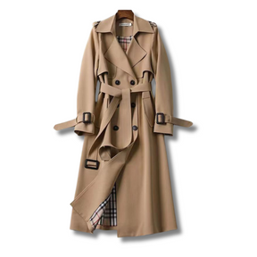 Dames Lange Winter Trenchcoat | Dubbelgeknoopte Mantel met Ceintuur