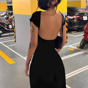 Natalia - Sexy Lange Jurk met Open Rug en Bodycon Pasvorm