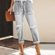 Dames Relaxte Rechte Jeans | Trekkoord Zakken