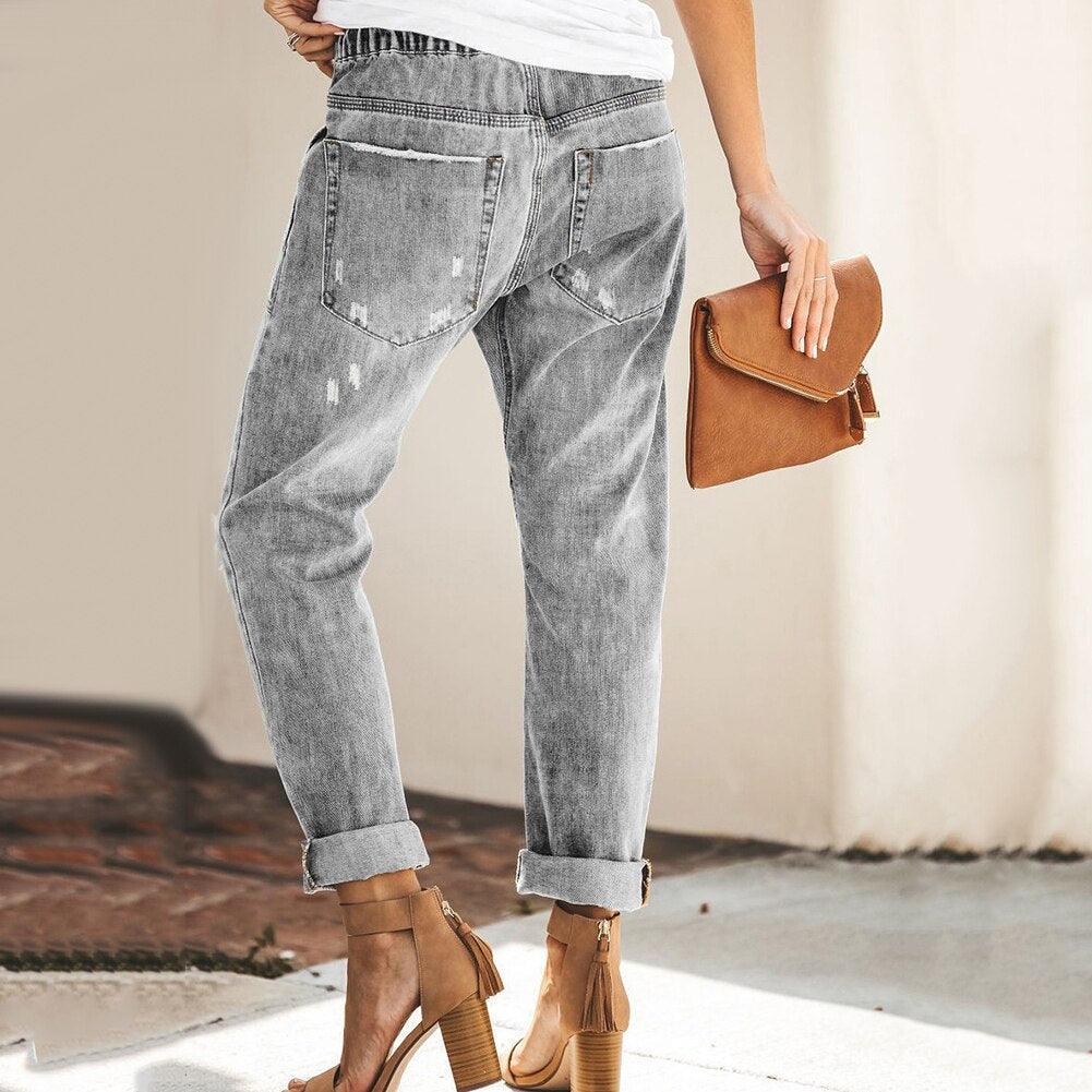 Dames Relaxte Rechte Jeans | Trekkoord Zakken