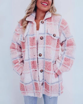 Dames Gezellige Geruite Knoop Jas | Stijlvolle & Warmte