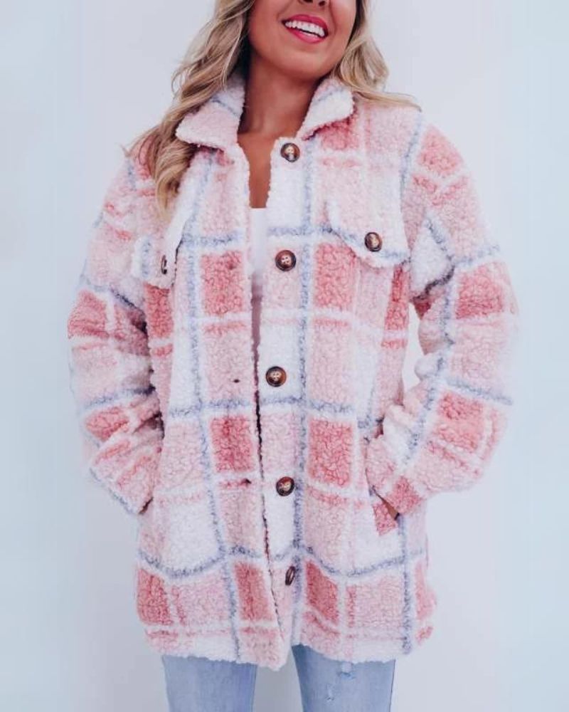 Dames Gezellige Geruite Knoop Jas | Stijlvolle & Warmte