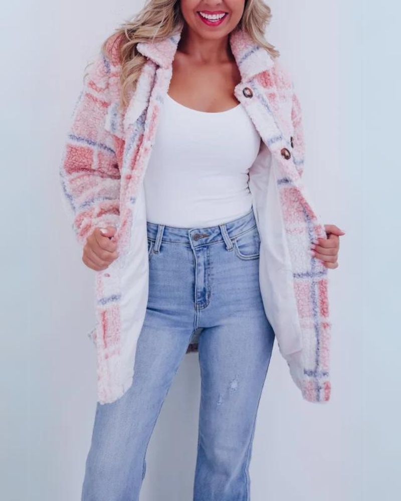 Dames Gezellige Geruite Knoop Jas | Stijlvolle & Warmte