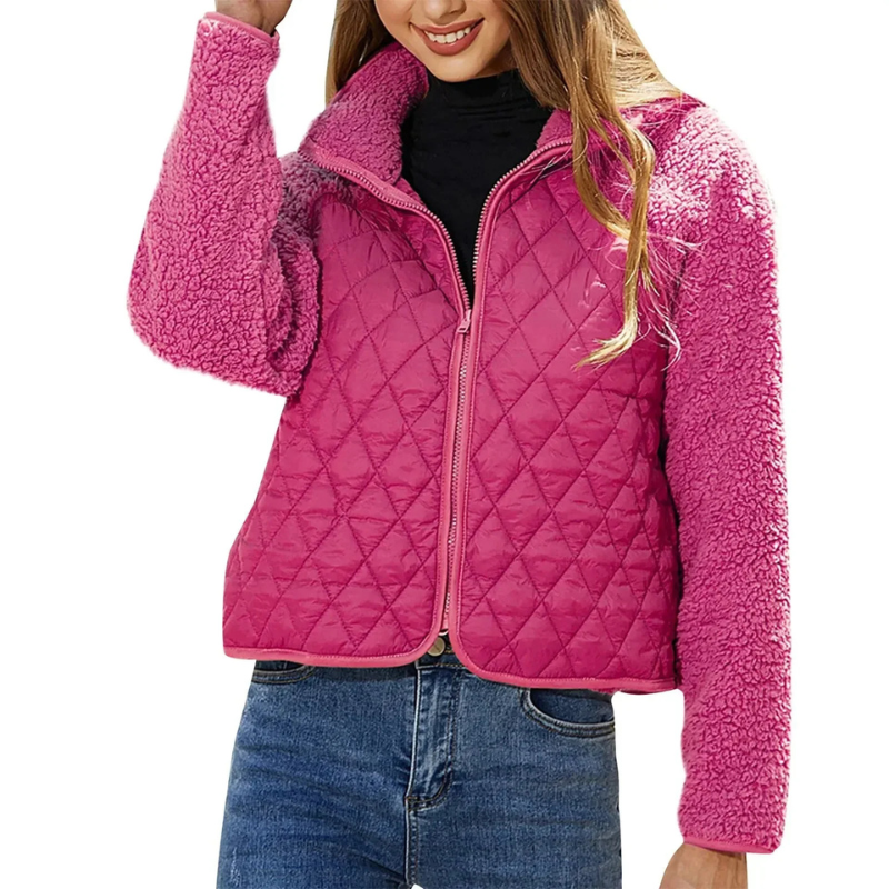 Dames Gewatteerde Cropped Jas | Staande Kraag met Rits