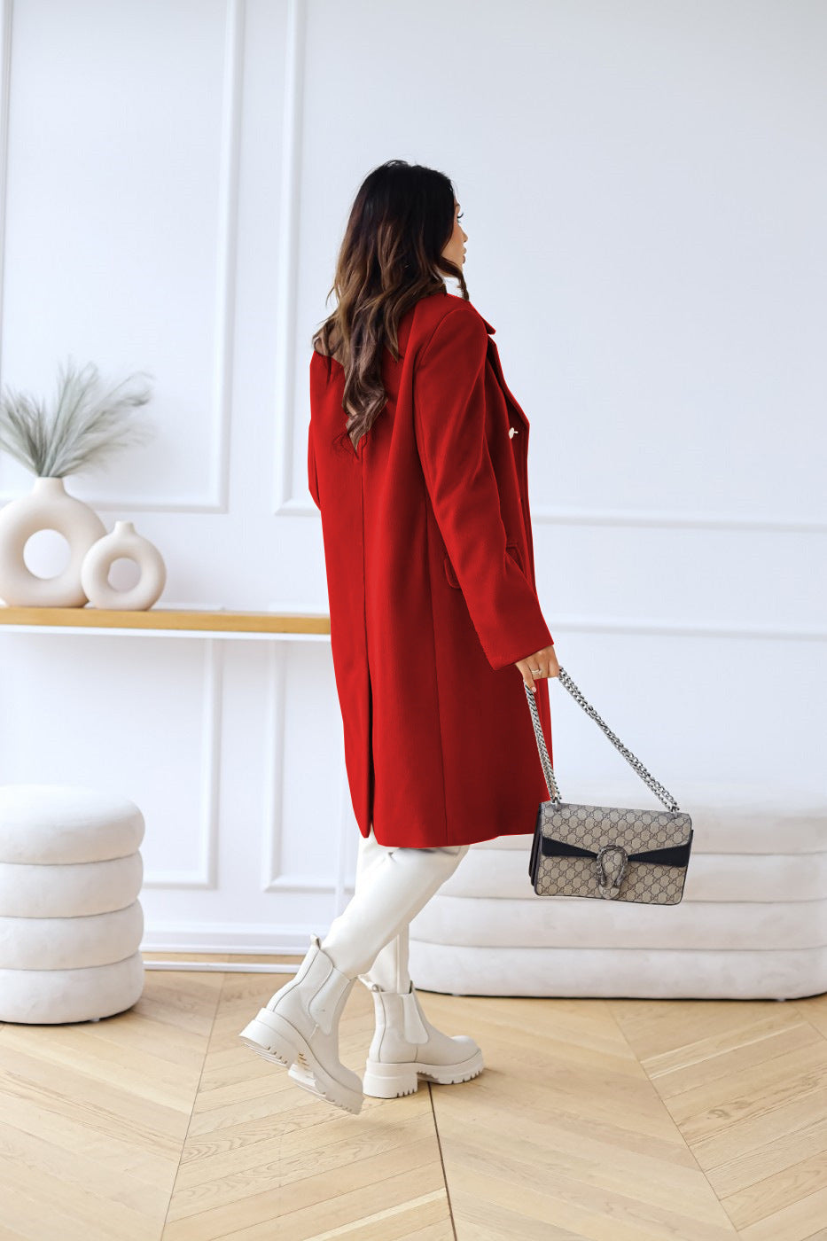Dames Warme Dubbelrijige Lange Winter Trench Overjas | Met Gouden Knopen