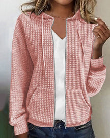 Dames Winter Hoodie van Wafelbreisel met Rits | Casual Jas met Lange Mouwen