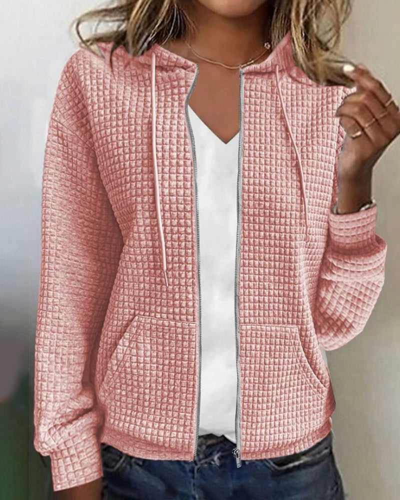 Dames Winter Hoodie van Wafelbreisel met Rits | Casual Jas met Lange Mouwen