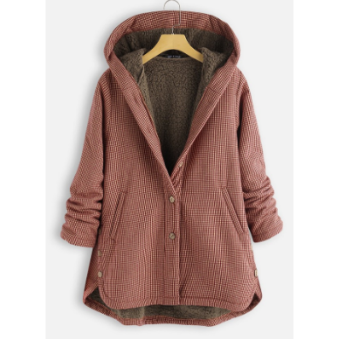 Dames Geruite Jas met Capuchon en Zakken | Warme Geruite Winterjas