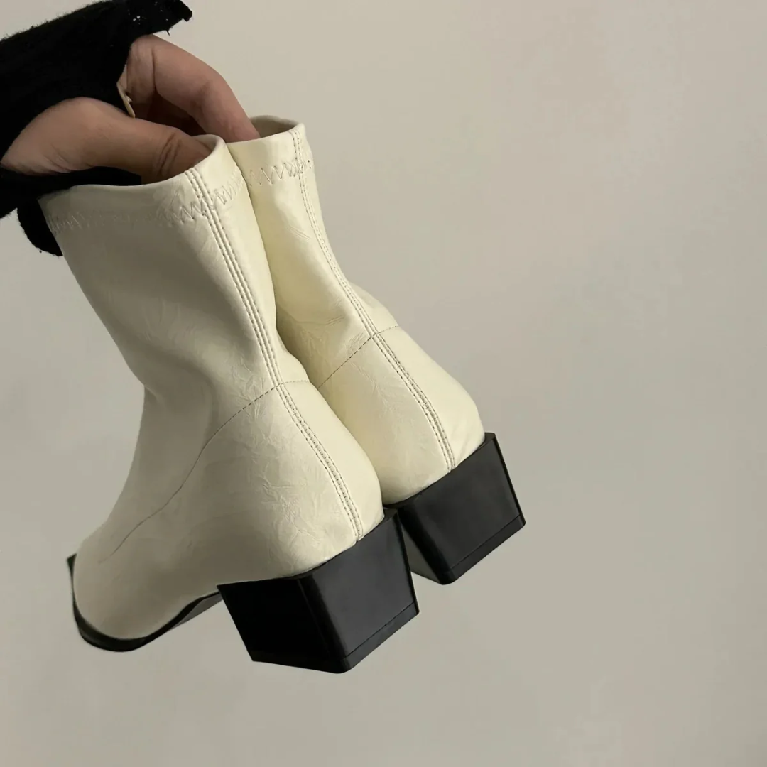 Dames Lange Enkellaarsjes met Puntneus | Elegante Laarzen met Lage Hak