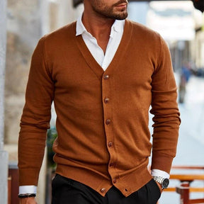 Heren V-Hals Gebreid Cardigan | Voorkant Knopen