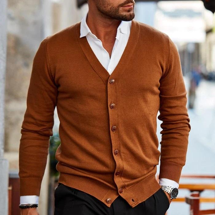 Heren V-Hals Gebreid Cardigan | Voorkant Knopen