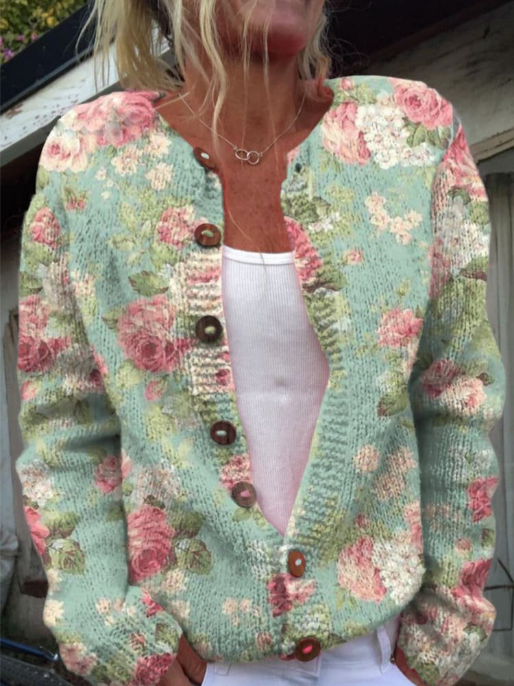 Dames Gebreide Vest Met Bloemenpatroon | Casual Elegantie