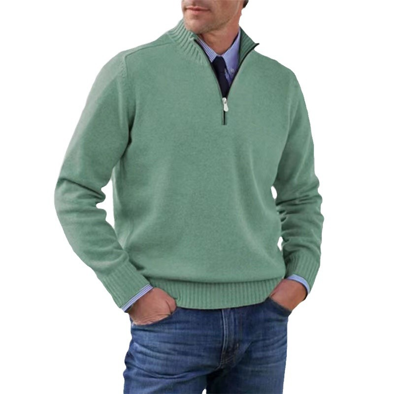 Heren Gebreide Pullover met Opstaande Kraag en Halve Rits | Warm & Rekbaar