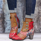 Dames Vintage Patchwork Enkellaarzen | Kleurrijke Bloemenpatroon Middelhoge Korte Laarzen