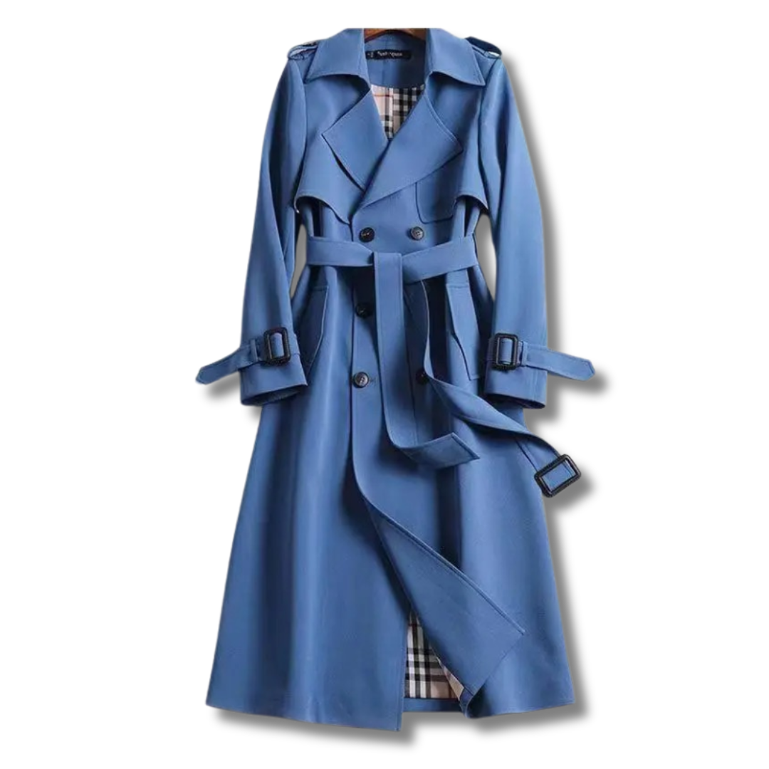 Dames Lange Winter Trenchcoat | Dubbelgeknoopte Mantel met Ceintuur