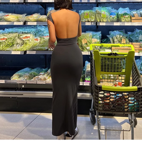 Natalia - Sexy Lange Jurk met Open Rug en Bodycon Pasvorm