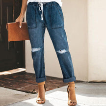 Dames Relaxte Rechte Jeans | Trekkoord Zakken