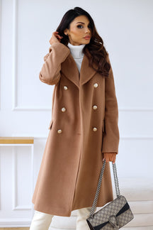Dames Warme Dubbelrijige Lange Winter Trench Overjas | Met Gouden Knopen