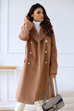 Dames Warme Dubbelrijige Lange Winter Trench Overjas | Met Gouden Knopen