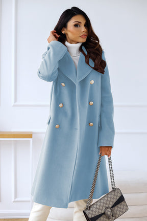Dames Warme Dubbelrijige Lange Winter Trench Overjas | Met Gouden Knopen