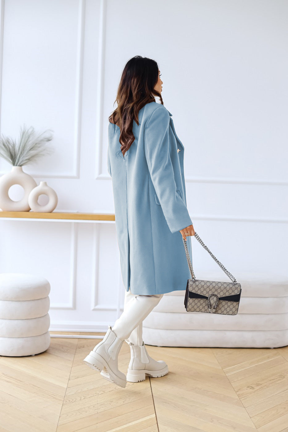 Dames Warme Dubbelrijige Lange Winter Trench Overjas | Met Gouden Knopen