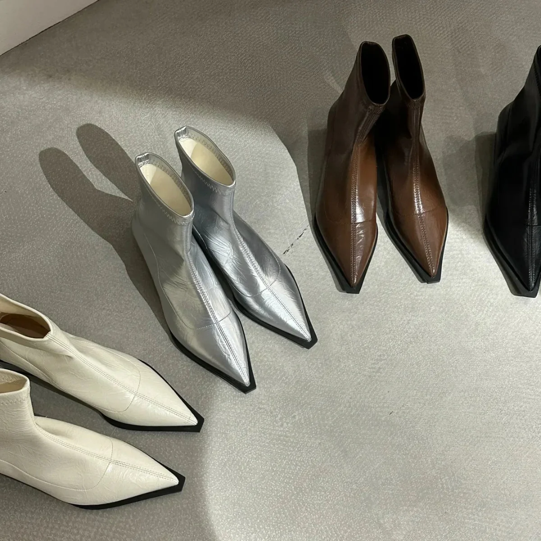 Dames Lange Enkellaarsjes met Puntneus | Elegante Laarzen met Lage Hak