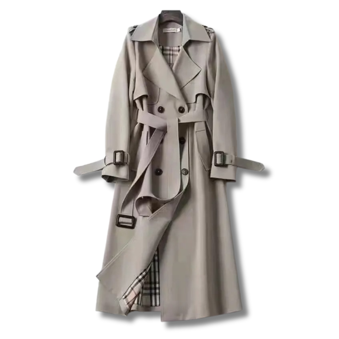 Dames Lange Winter Trenchcoat | Dubbelgeknoopte Mantel met Ceintuur