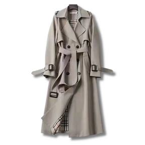 Dames Lange Winter Trenchcoat | Dubbelgeknoopte Mantel met Ceintuur