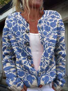 Dames Gebreide Vest Met Bloemenpatroon | Casual Elegantie