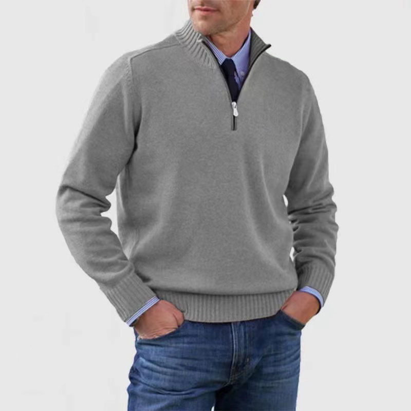 Heren Gebreide Pullover met Opstaande Kraag en Halve Rits | Warm & Rekbaar