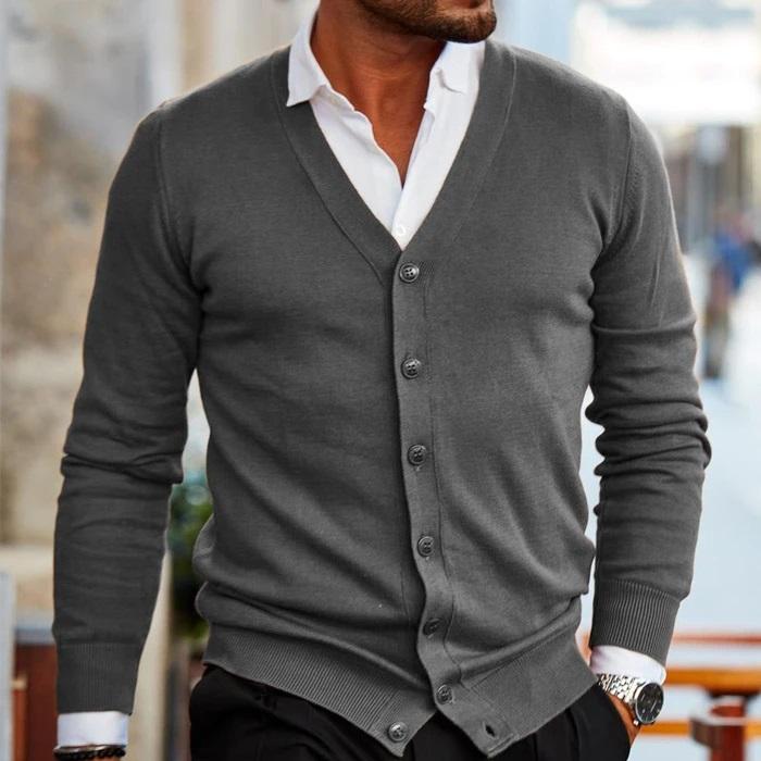 Heren V-Hals Gebreid Cardigan | Voorkant Knopen