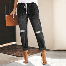 Dames Relaxte Rechte Jeans | Trekkoord Zakken