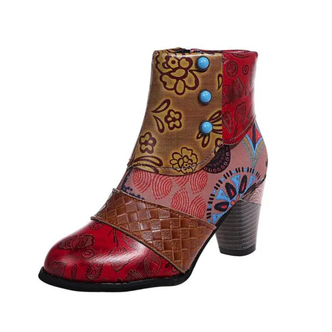 Dames Vintage Patchwork Enkellaarzen | Kleurrijke Bloemenpatroon Middelhoge Korte Laarzen