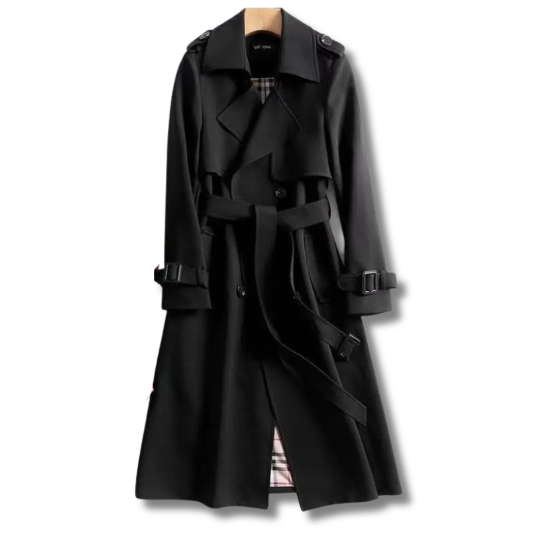 Dames Lange Winter Trenchcoat | Dubbelgeknoopte Mantel met Ceintuur
