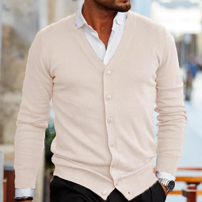 Heren V-Hals Gebreid Cardigan | Voorkant Knopen