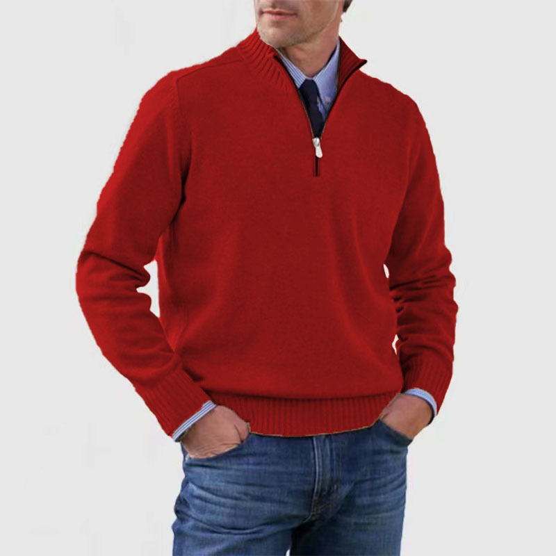 Heren Gebreide Pullover met Opstaande Kraag en Halve Rits | Warm & Rekbaar