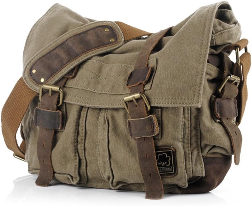 Vintage Canvas Messenger Tas - De Perfecte Laptop Tas met Militaire Flair(Voor 13,3-17 Inch Laptop)