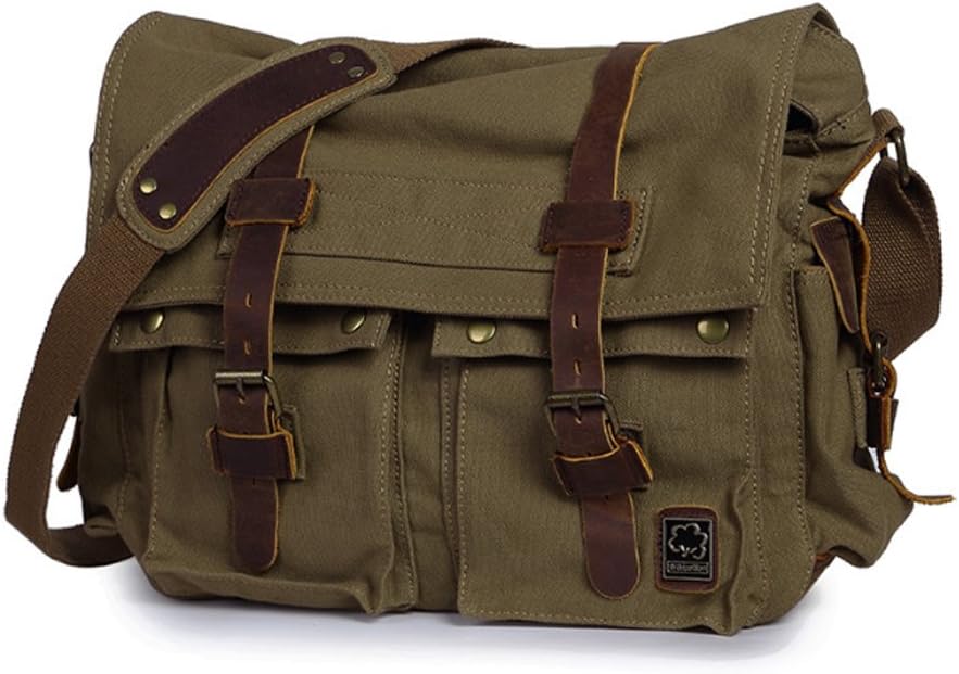 Vintage Canvas Messenger Tas - De Perfecte Laptop Tas met Militaire Flair(Voor 13,3-17 Inch Laptop)