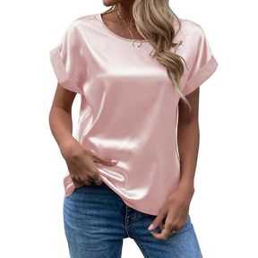 Ivory - Chic satijnen T-shirt, losse en vloeiende pasvorm