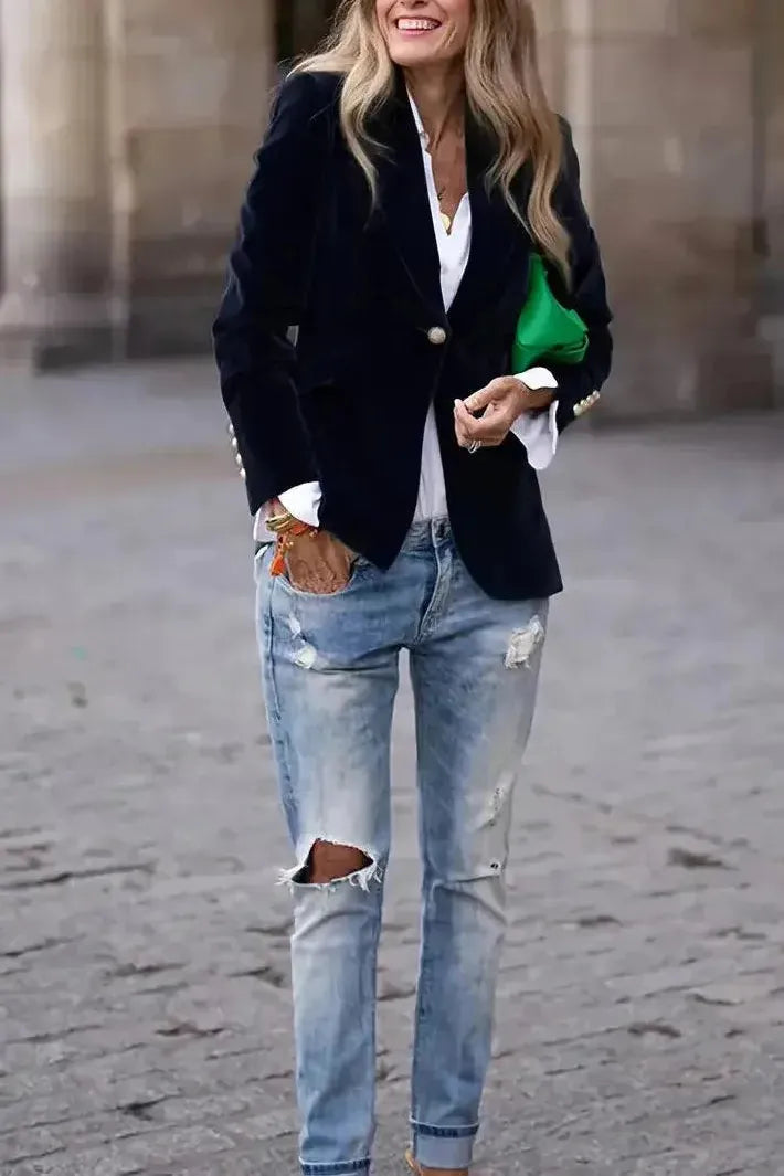 Dames Stijlvolle Blazer Met Gouden Knopen | Stijl en comfort