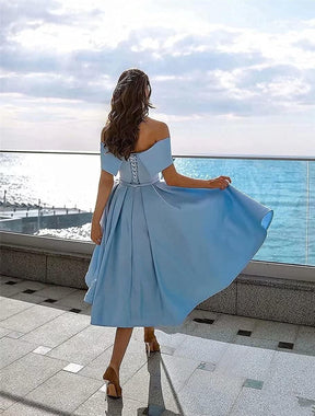 Aurelia - Elegante Off-Shoulder Cocktailjurk met Uitlopende Rok