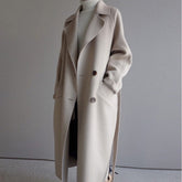 Dames Lange Dubbelrijige Warme Winter Overjas | Comfortabele Lange Jas Met Riem