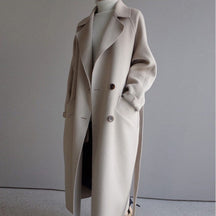Dames Lange Dubbelrijige Warme Winter Overjas | Comfortabele Lange Jas Met Riem